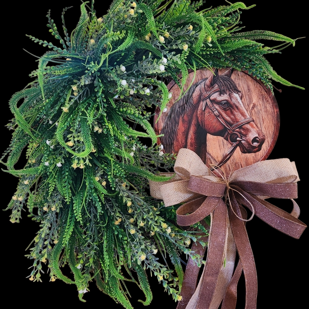 Green and Brown Horse-Themed Wreath